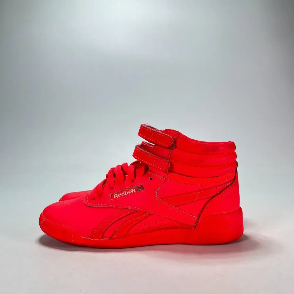 Reebok Freestyle Hi Orange Red High Top Hook & Loop Straps Sneakers Youth Size 1